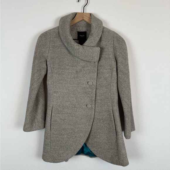 Smythe Jackets & Blazers - Smythe Les Vestes Wool Alpaca Blend Pea Coat Blazer Grey Blue 2